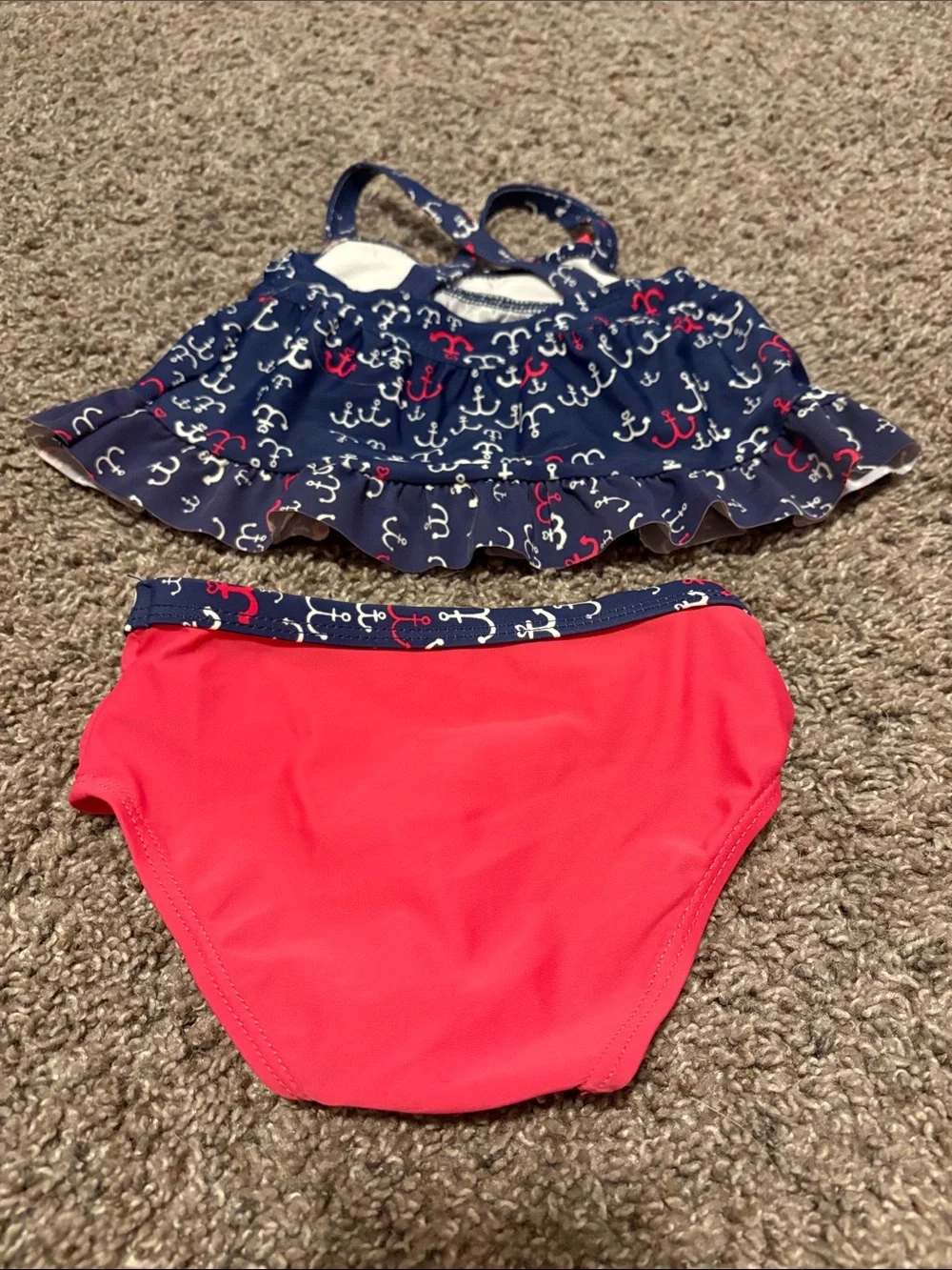 Baby Navy Anchor Ruffle Tankini with Bright Pink Bottoms